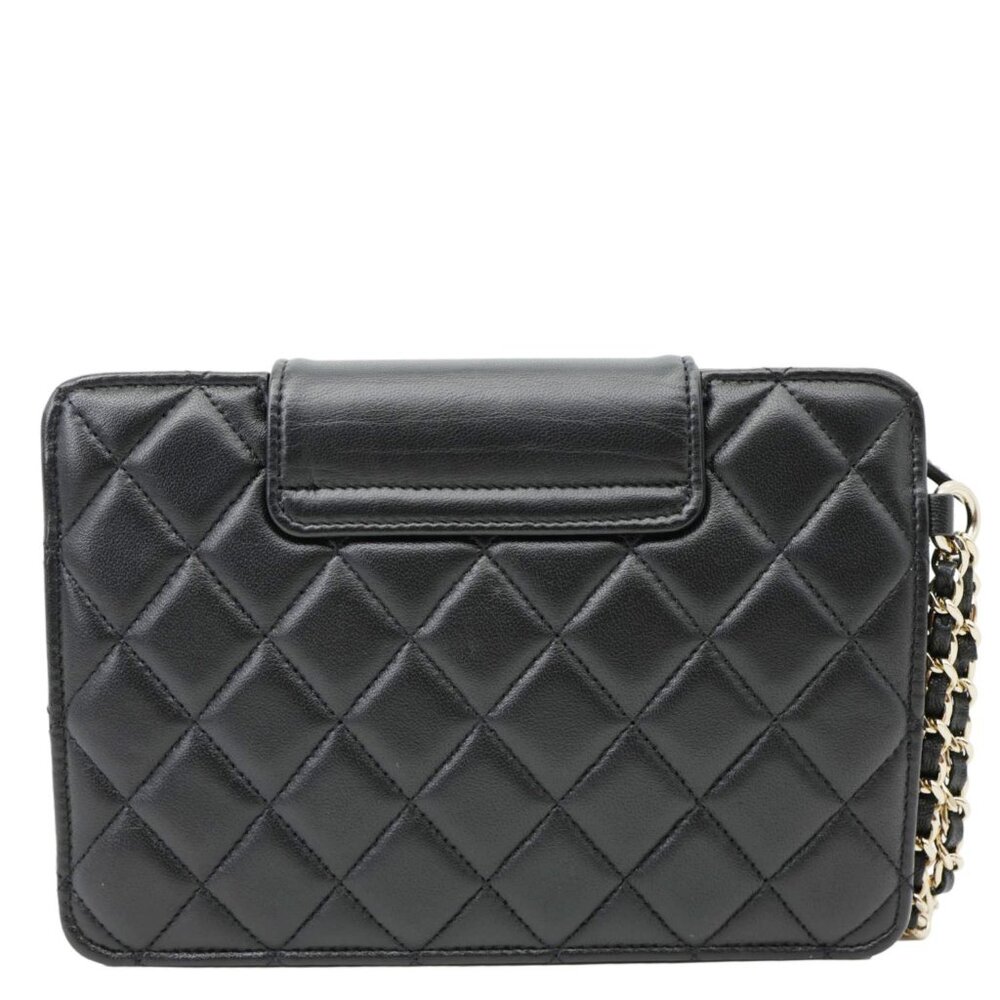 Chanel CC Quilted Lambskin Leather Pouch Wristlet Black - Picture 3 of 12